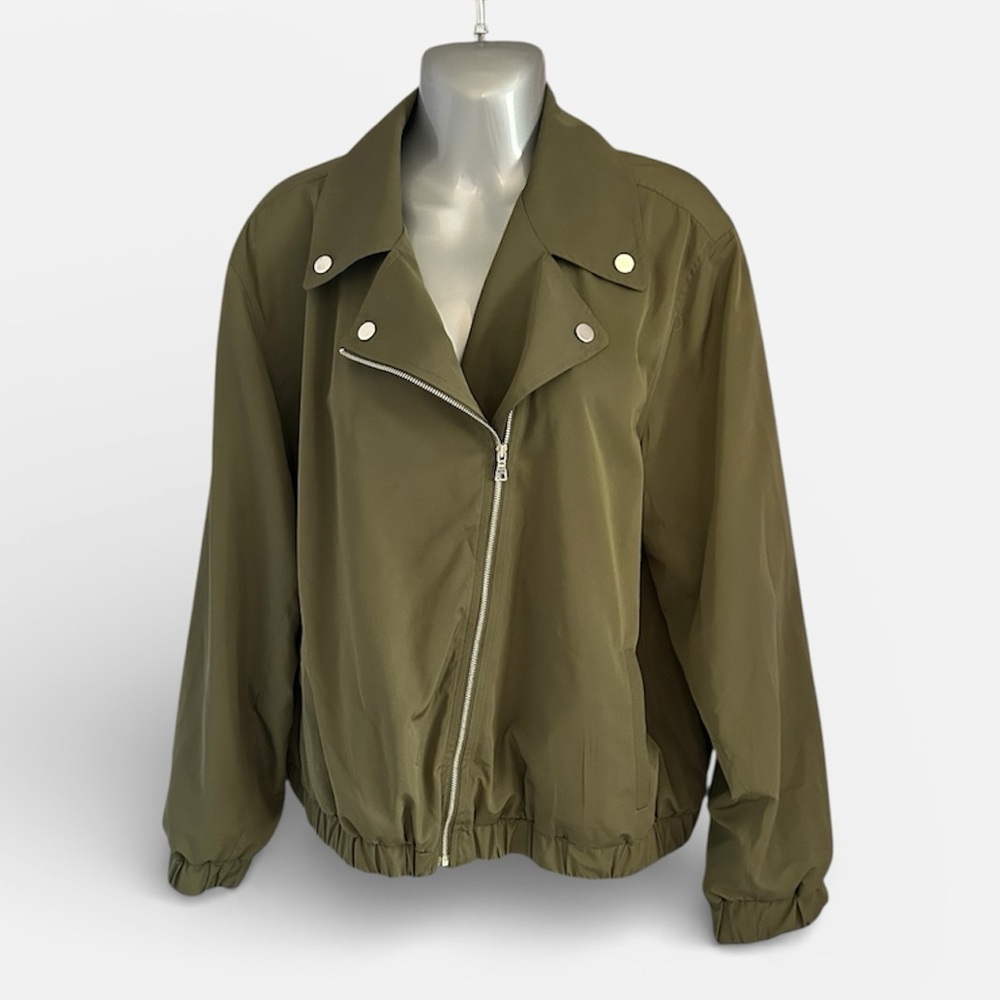 Nine West olive green asymmetric zip moto bomber jacket • Used • Size: XL